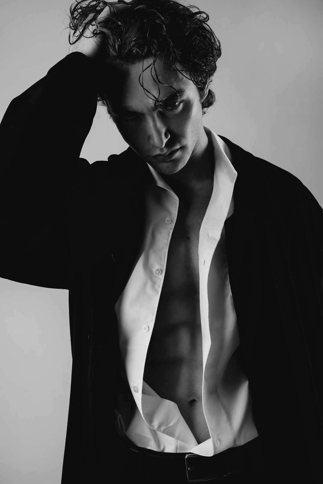 Pascal Sander, Swiss male model, black and white editorial portrait